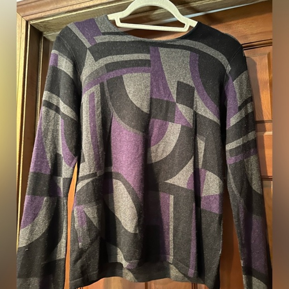 Lauren by Ralph Lauren silk & cashmere purple & black color block sweater. Med